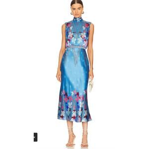 SALONI Fleur Midi Dress in Sky Flourish Plmt